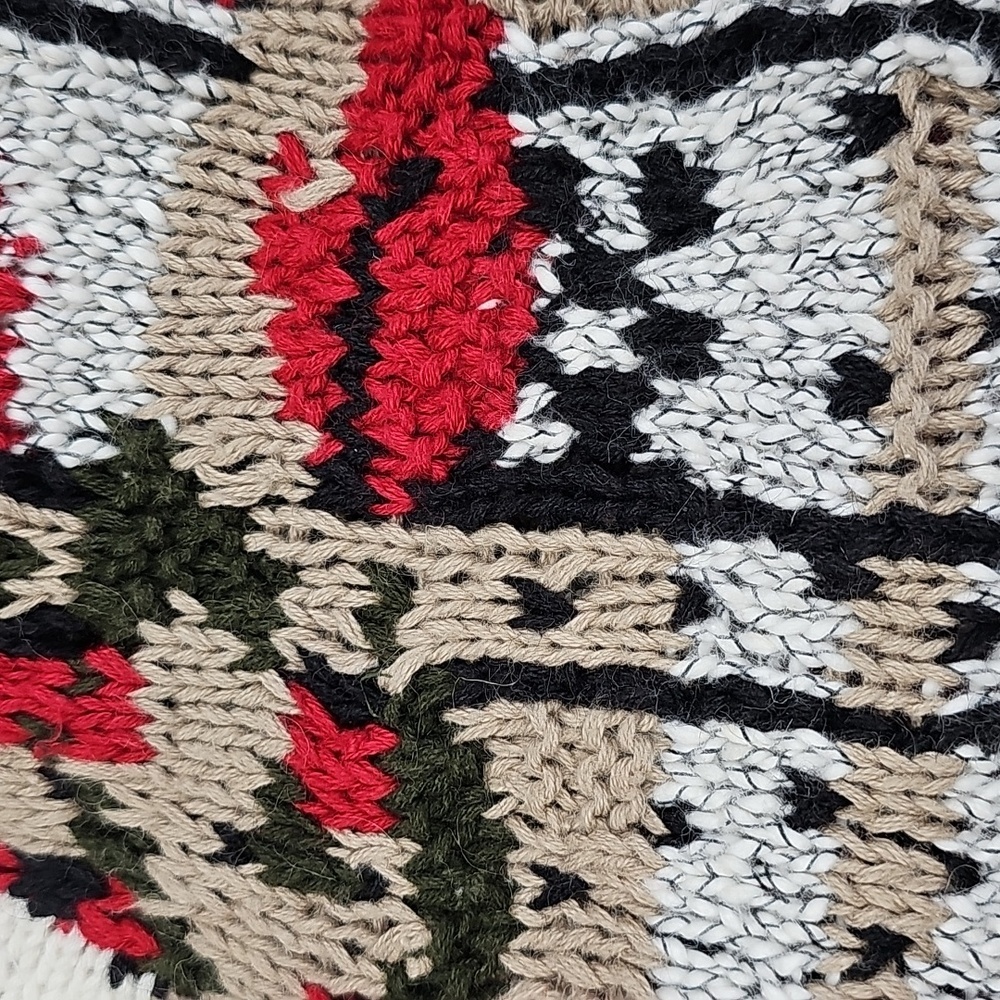 80s 90s Style Jennifer Reed Handknit Sweater Abstract Design & Cable Knit Waist - Picture 3 of 12